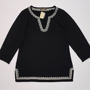 Tommy Bahama Cashmere Black Top Women's 3/4 Sleeves Sz Medium